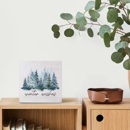 Vista 5 de MTRGDN Decoración de árbol de invierno, letrero de Navidad y decoración de Navidad, placa de bloque de madera rústica para el hogar