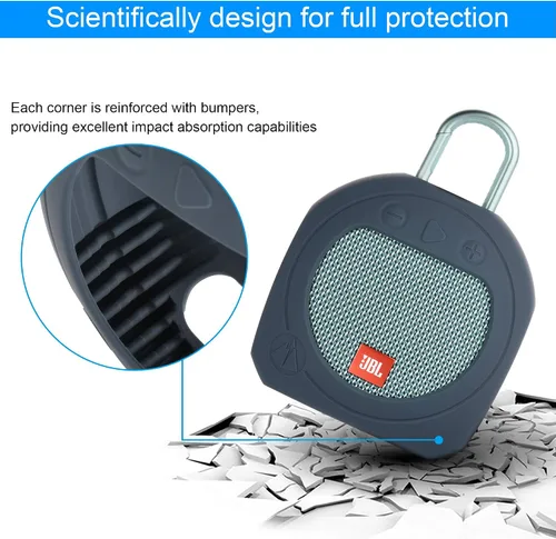 Vista 3 de Funda protectora de silicona para JBL Clip 3 Altavoz portátil impermeable (azul)