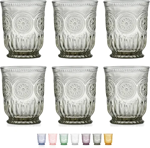 Vista 16 de Juego de vasos de beber ámbar Yungala, conjunto de 6 vasos de vidrio ámbar, vasos pequeños de agua de 8 oz, vasos de hobnail aptos