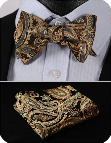 Vista 2 de HISDERN Pajaritas para hombre, corbatín de cachemira para hombre, corbata de lazo y bolsillo cuadrado, juego formal de esmoquin para boda