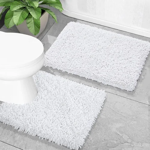 Vista 18 de Yimobra Juego de 2 alfombras de baño, alfombra de baño suave y absorbente y alfombra de inodoro en forma de U con respaldo antideslizante, alfombras