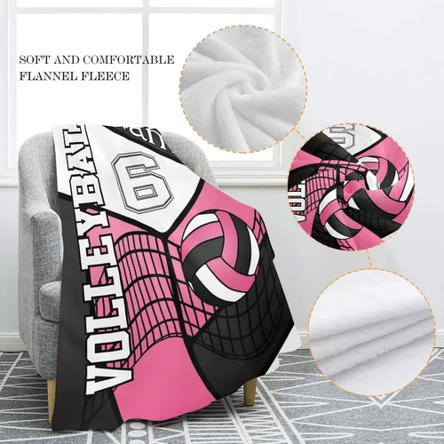 Vista 5 de Manta de bebé personalizada de voleibol deportivo con nombre, manta de forro polar suave para niñas y niños, recién nacidos, regalo de cumpleaños