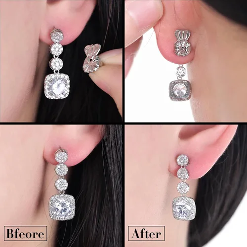 Vista 4 de Catinee 6 piezas de aretes para orejas caídas, ajustables, hipoalergénicos, seguros para aretes pesados (dorado)
