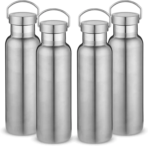 Vista 34 de Neihepal Botellas de agua de acero inoxidable negras, botella de viaje de doble pared con aislamiento al vacío de 20 onzas con tapa a prueba
