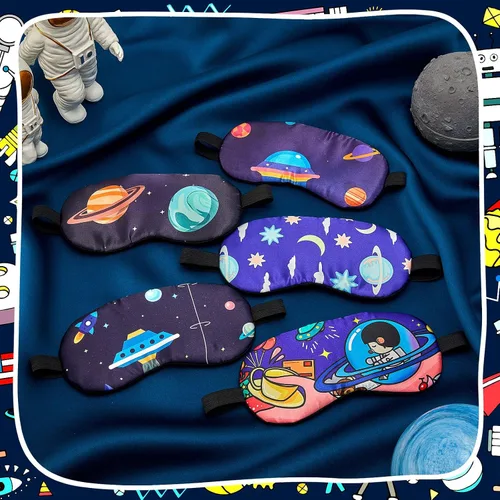 Vista 7 de Geyoga 5 máscaras para dormir para niños, planeta para niños, cubrebocas espaciales para los ojos vendados, sombra de ojos para niños, sombra