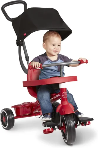Vista 13 de Radio Flyer 4-in-1 Pedal & Push Stroll ’N Trike, Ages 1-5, UV Canopy, Pink Rosa