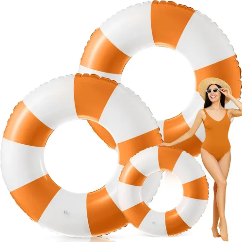 Vista 27 de Foilswirl Flotadores inflables jumbo de 47.24 pulgadas para piscina, anillos de piscina a rayas azules y blancas, tubo inflable para mujeres