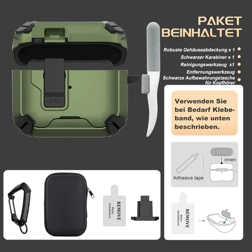 Vista 7 de Maxjoy Funda protectora para AirPods 4 2024, funda protectora para AirPods de 4ª generación con bloqueo automático, compatible con MagSafe Verde