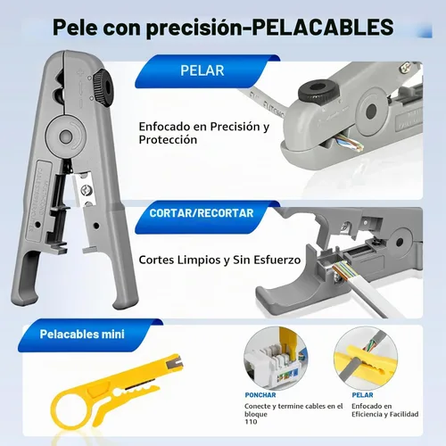 Vista 5 de Herramienta de crimpado RJ45, kit de herramientas de crimpado Cat7 Cat6 Cat5 con cortador de alambre, probador de cables de red, mini pelacables