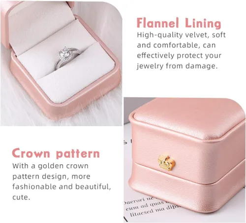Vista 3 de iSuperb Juego de 2 cajas de anillo rosa para propuesta, caja de regalo de compromiso para parejas, caja de regalo de piel sintética, aretes