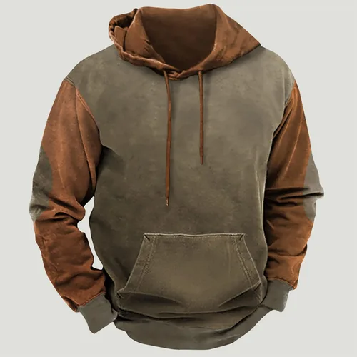 Vista 2 de Shiyingl Men's Pullover Patchwork Loose Fit Hoodies Long Sleeve Active Sport Sweatshirts Drawstring with Kangaroo Pocket