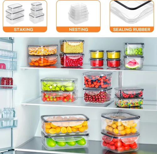 Vista 8 de 40 recipientes de almacenamiento de alimentos con tapas herméticas (20 recipientes y 20 tapas), contenedor de preparación de comidas de plástico