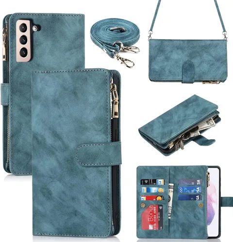 Vista 13 de iCoverCase para Samsung Galaxy S21 Funda tipo cartera con soporte para tarjetas, funda de cuero sintético con función de soporte, cierre magnético