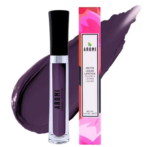 Vista 9 de Aromi Lápiz labial líquido negro cereza mate - Color de labios ciruela granate para mujer (cereza negra)