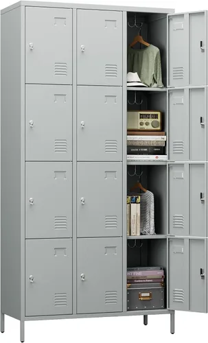 Vista 24 de SUPEER Taquillas metálicas de 9 puertas para empleados con 18 ganchos, taquillas de metal con tarjetero para escuela, garaje, oficina, gimnasio