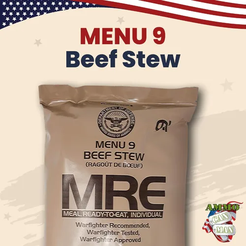 Vista 3 de MREs (Comidas listas para comer) genuino excedente militar de Estados Unidos sabores variados