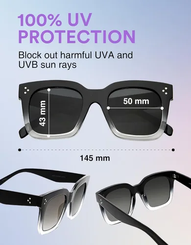Vista 60 de zeroUV - Gafas de sol cuadradas retro de moda de gran tamaño para mujer estilo vintage 1.969 pulgadas