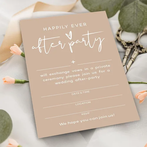 Vista 3 de TPYEN Invitaciones de fiesta Happily Ever After, invitación de fiesta de recepción de boda minimalista marrón, celebración para novia y novio