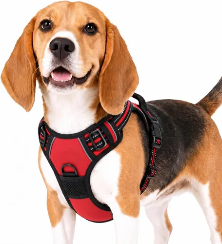 Vista 13 de Funfox Arnés para perro sin tirones, chaleco ajustable para mascotas con asa de control y clip frontal, diseño reflectante para perros pequeños
