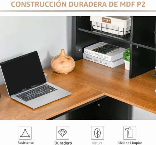 Vista 6 de HOMCOM - Escritorio para computadora en forma de L con gabinete, escritorio