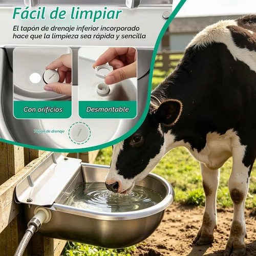 Vista 10 de Cuenco automático para beber, dispensador de agua de ganado de granja de acero inoxidable con orificio de drenaje y válvula de flotador