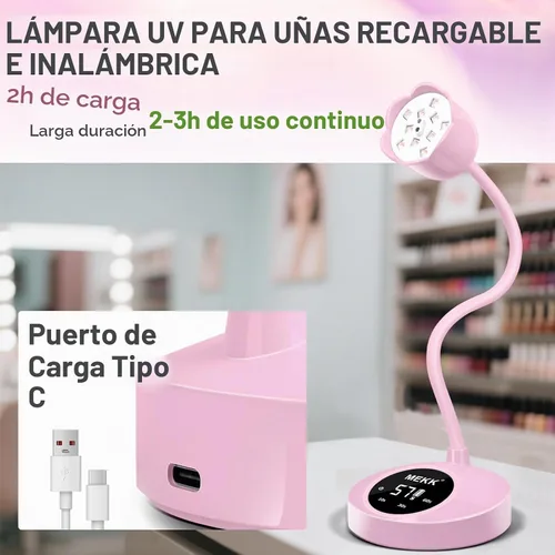 Vista 5 de MEKK Lámpara de uñas Flash Cure, 30 W inalámbrica pequeña luz UV para uñas