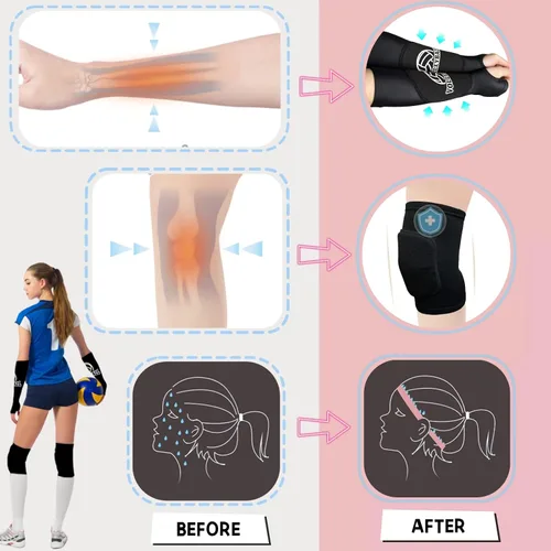Vista 8 de Rodilleras de voleibol, mangas para brazos, calcetines y diadema de voleibol, 4 piezas, accesorios de voleibol, mangas para antebrazo para pasar
