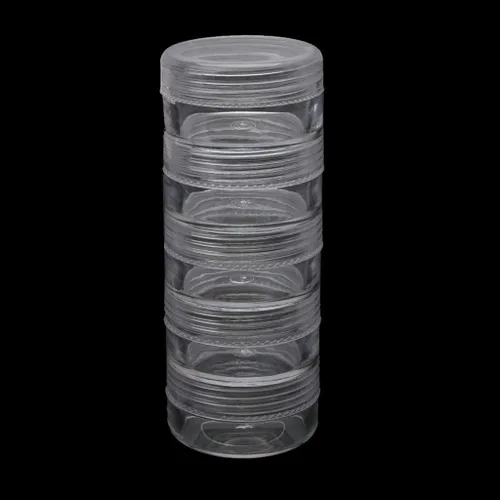 Vista 3 de NUEAYMS 1 juego de 5 capas cilíndricas apilables de plástico redondo transparente almacenamiento tarro caja para cuentas botones manualidades