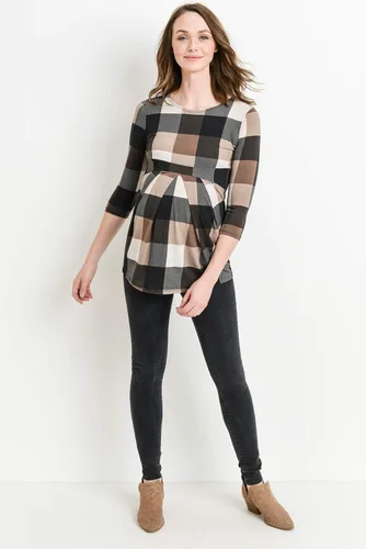 Vista 5 de LaClef - Blusa de maternidad para mujer, cuello redondo, manga 3/4, plisada al frente, estilo peplum