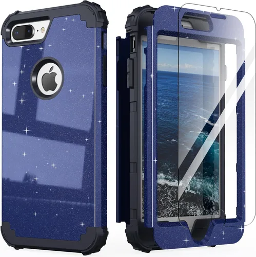 Vista 21 de IDweel Funda para iPhone 8 Plus, Funda para iPhone 7 Plus con Protector de Pantalla de Vidrio Templado, 3 en 1 Resistente a Golpes Delgada Híbrida