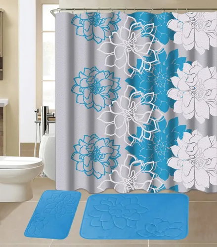 Vista 7 de All American Collection - Juego de 15 piezas de tapetes de baño de espuma viscoelástica con cortina de ducha a juego