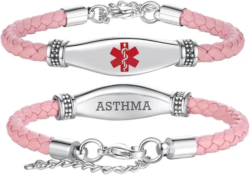 Vista 11 de LinnaLove Pulseras de alerta médica para mujeres, hermosas pulseras de cuero femenino para identificación médica con grabado gratuito