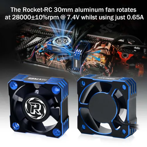 Vista 2 de Paquete de 2 ventiladores de refrigeración de motor de 1.181 in, ventilador de enfriamiento ESC de 28000 RPM, disipador de calor RC para 1/8 1/10