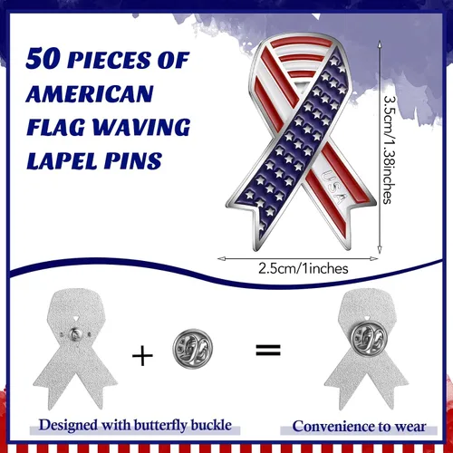 Vista 2 de Kigeli Regalos para el Día de los Veteranos, Pines de Solapa de Bandera Patriótica Americana, Alfileres de metal con cinta esmaltada para sombrero a