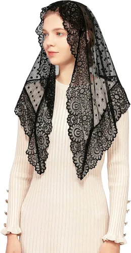 Vista 2 de Wgior Triángulo Vintage Inspirado Encaje Capilla Velos Católica Masa Cabeza Cubierta Bufanda Mantilla Velos para Iglesia