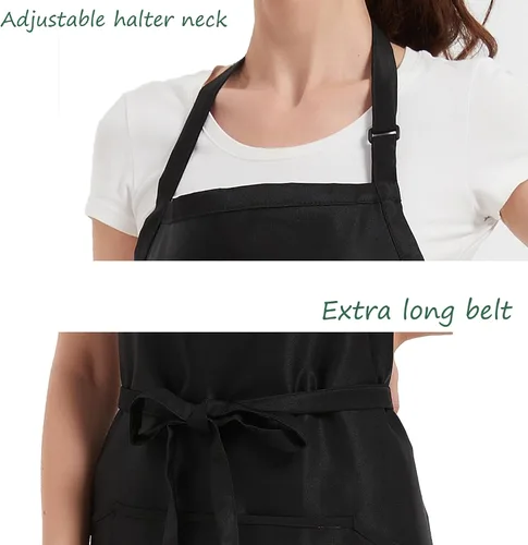 Vista 4 de Delantal largo de chef 3 bolsillos delantales de cocina para hombres mujeres tirantes ajustables delantal restaurante cocina
