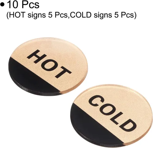 Vista 3 de PATIKIL Etiqueta autoadhesiva para agua caliente/fría, paquete de 5 pares/10 calcomanías redondas acrílicas para fregaderos de grifos, dorado/negro