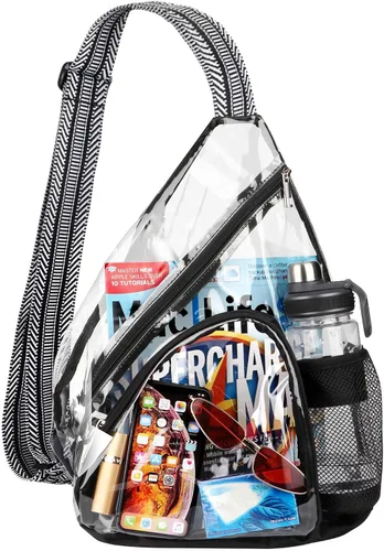 Vista 12 de HULISEN Bolsa de PVC transparente aprobada para estadios, mochila con correa ajustable, Bolsa de bandolera transparente