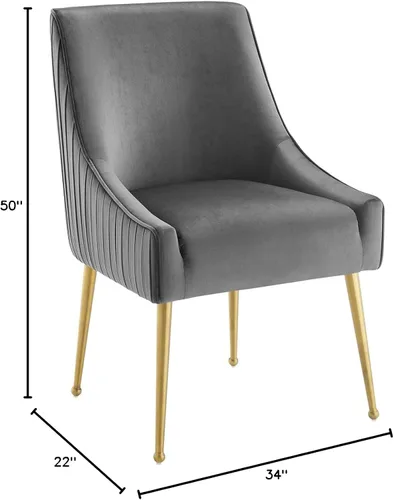 Vista 3 de Modway Discern - Juego de 2 sillas de comedor tapizadas de terciopelo de alto rendimiento, con respaldo plisado, color gris