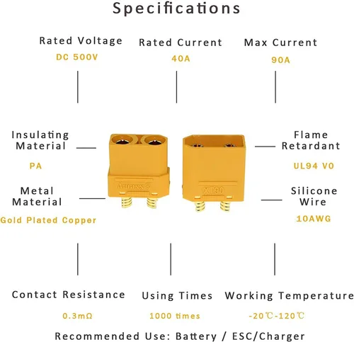 Vista 3 de Amass 10 pares XT90 macho hembra bala conectores de alimentación para motor de batería RC Lipo