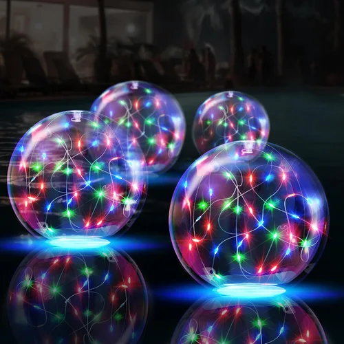 Vista 11 de TIALLY Luces flotantes de hadas para piscina alimentadas por energía solar, bolas LED inflables impermeables de 14 pulgadas, luces para piscina