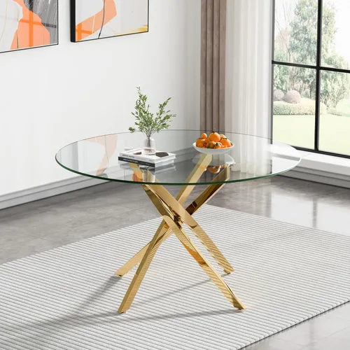 Vista 11 de Mesa de comedor redonda, mesa de cocina de vidrio de 36 pulgadas para 4 personas, mesa de comedor de vidrio templado con patas de metal plateadas