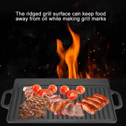 Vista 2 de Sartén antiadherente, estufa de interior, parrilla para el hogar, cocina de gas fundido Teppanyaki con asas, parrilla rectangular gruesa de doble