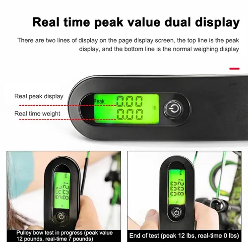 Vista 8 de Báscula de equipaje compuesto de caza con pantalla LCD, escala digital de 110 libras, báscula de recursos de tiro con arco digital, báscula