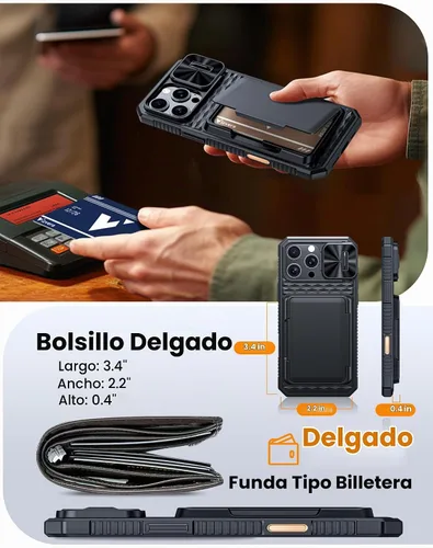 Vista 4 de Vizvera para iPhone 16 Pro Max Funda tipo cartera RFID [Soporte para tarjetas][Control de cámara][Cubierta de cámara] Funda protectora de silicona