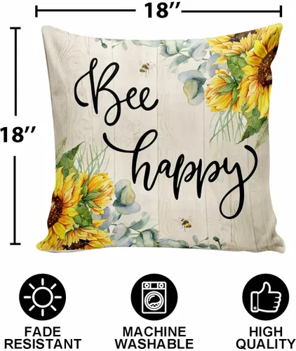 Vista 5 de Bee Happy - Funda de almohada de girasol de 18 x 18 pulgadas, fundas de almohada decorativas para primavera y verano con miel de abeja dulce