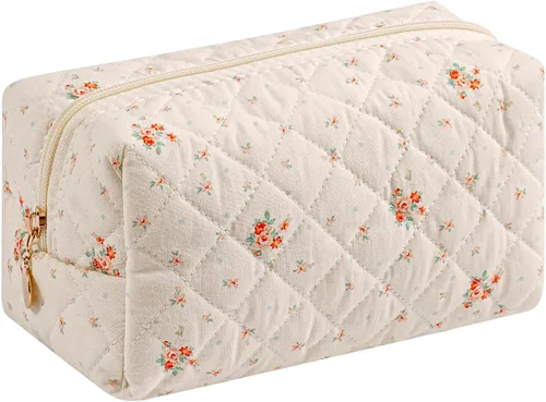 Vista 45 de Bolsa de maquillaje de viaje para mujeres y niñas, bolsa de maquillaje con cremallera, flores florales, organizador de maquillaje, bolsa de tela