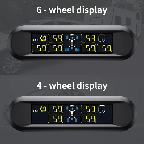 Vista 4 de Sistema de monitoreo de presión de neumáticos B-Qtech RV Solar inalámbrico TPMS de alta luminosidad para remolque, autocaravana (0~199 PSI) con 6