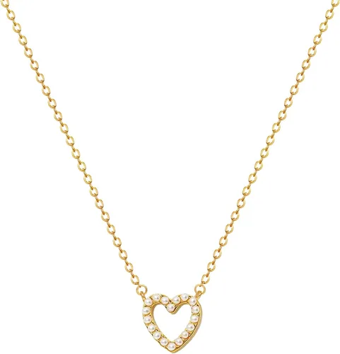 Vista 12 de Zeffy - Lindo collar de corazón chapado en plata/oro de 18 quilates, collar de cadena con dije de corazón pequeño para mujer, joyas delicadas