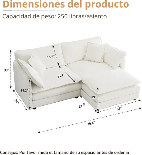 Vista 2 de mikibama - Sofá seccional modular, sofá en forma de L de 76.4 pulgadas para sala de estar, sofá cama cómodo tipo nube con otomano móvil, combinación